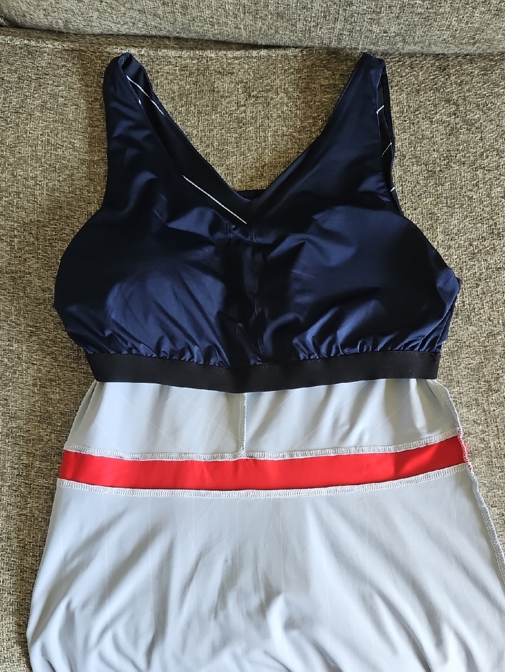 Fila Heritage Tennis Dress Women's Large V-Neck Navy Pinstripe Athleisure - Picture 6 of 11